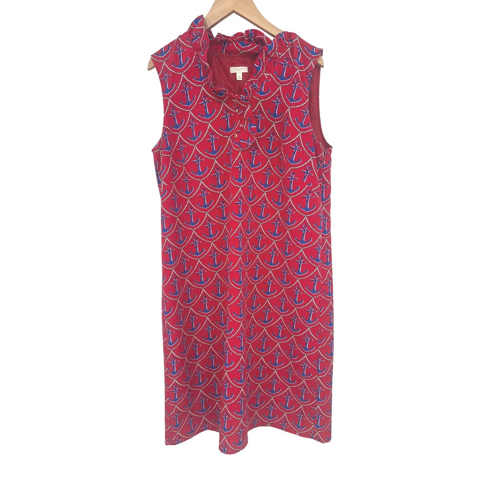 Talbots Shift Dress Womens 10 Red Anchor Nautical Coastal Preppy Sleeveless